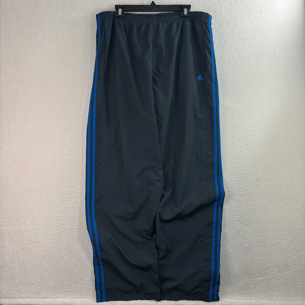 Y2K Adidas Baggy Track Pants Men XL Gray Blue Windbreaker Ankle Zip Sweatpants